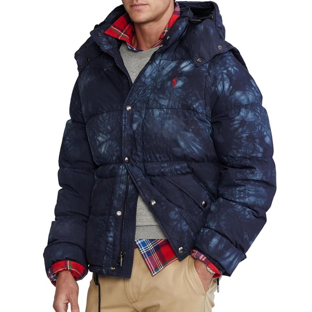 POLO RL Mens XXL Down Puffer Jacket & Vest Tie Dye Navy Blue New NWT Convertible